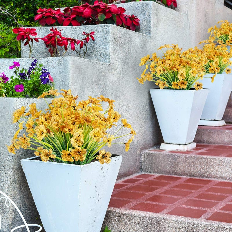 JEMONG 12 Bundles Artificial Flowers Outdoor UV Resistant Flowers No Fade Faux Plastic Plants Garden Porch Window Box Decorating (Yellow) - Image 3